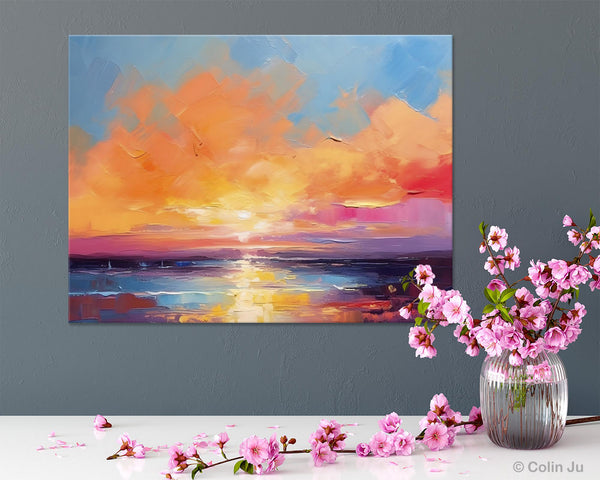 Acrylic Paintings for Living Room, Landscape Canvas Paintings, Sunrise Abstract Acrylic Painting, Contemporary Wall Art on Canvas-LargePaintingArt.com