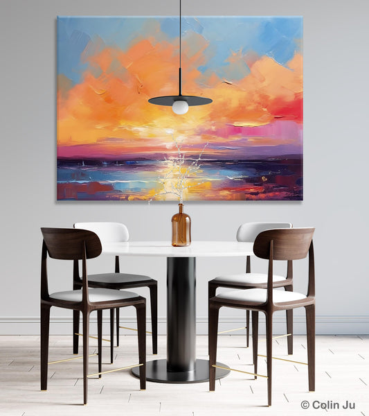 Acrylic Paintings for Living Room, Landscape Canvas Paintings, Sunrise Abstract Acrylic Painting, Contemporary Wall Art on Canvas-LargePaintingArt.com