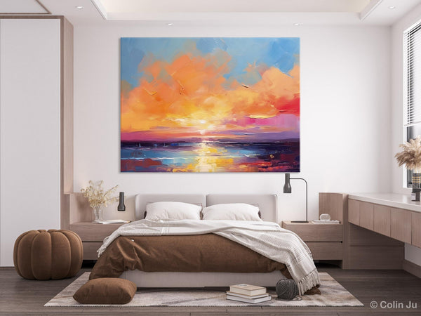 Acrylic Paintings for Living Room, Landscape Canvas Paintings, Sunrise Abstract Acrylic Painting, Contemporary Wall Art on Canvas-LargePaintingArt.com