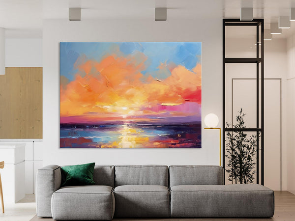 Acrylic Paintings for Living Room, Landscape Canvas Paintings, Sunrise Abstract Acrylic Painting, Contemporary Wall Art on Canvas-LargePaintingArt.com