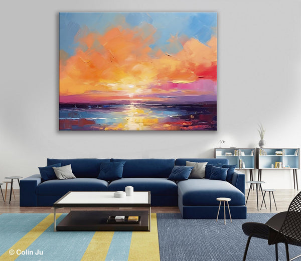 Acrylic Paintings for Living Room, Landscape Canvas Paintings, Sunrise Abstract Acrylic Painting, Contemporary Wall Art on Canvas-LargePaintingArt.com