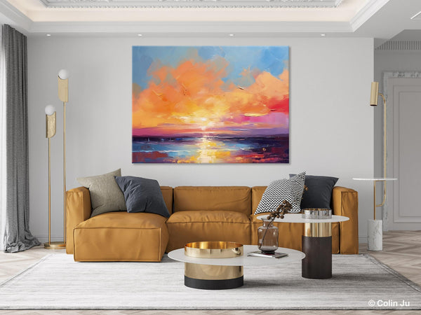 Acrylic Paintings for Living Room, Landscape Canvas Paintings, Sunrise Abstract Acrylic Painting, Contemporary Wall Art on Canvas-LargePaintingArt.com