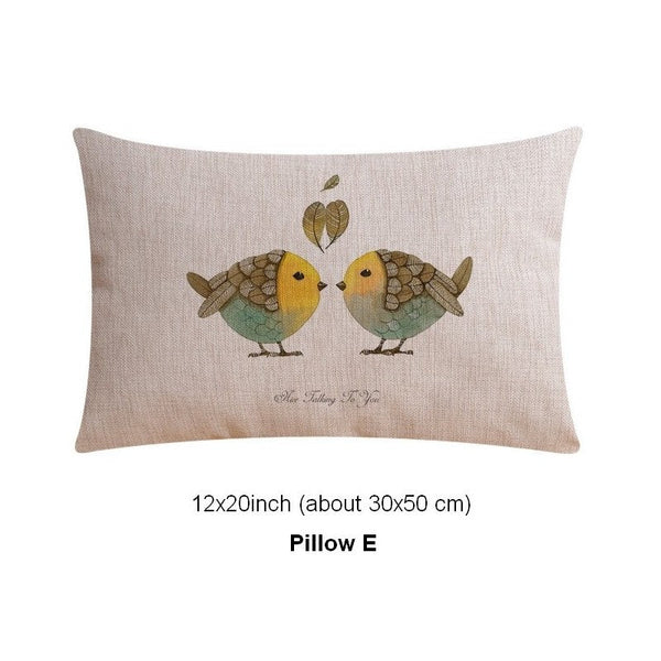 Decorative Sofa Pillows for Dining Room, Simple Decorative Pillow Covers, Love Birds Throw Pillows for Couch, Singing Birds Decorative Throw Pillows-LargePaintingArt.com