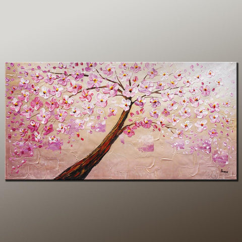 Contemporary Art, Modern Art, Tree Painting, Oil Painting, Flower Painting, Bedroom Wall Art, Heavy Texture Painting, Bedroom Wall Art, Canvas Art-LargePaintingArt.com