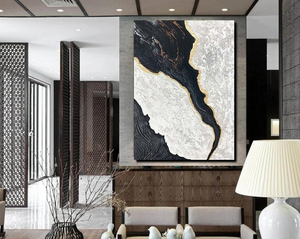 Black Modern Painting, Living Room Wall Art Ideas, Acrylic Canvas Paintings, Simple Wall Art Ideas, Contemporary Painting-LargePaintingArt.com