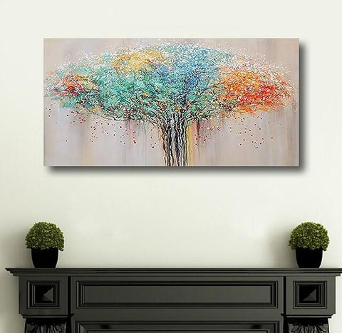 Colorful Tree Paintings, Modern Wall Art Paintings, Simple Modern Paintings for Bedroom-LargePaintingArt.com