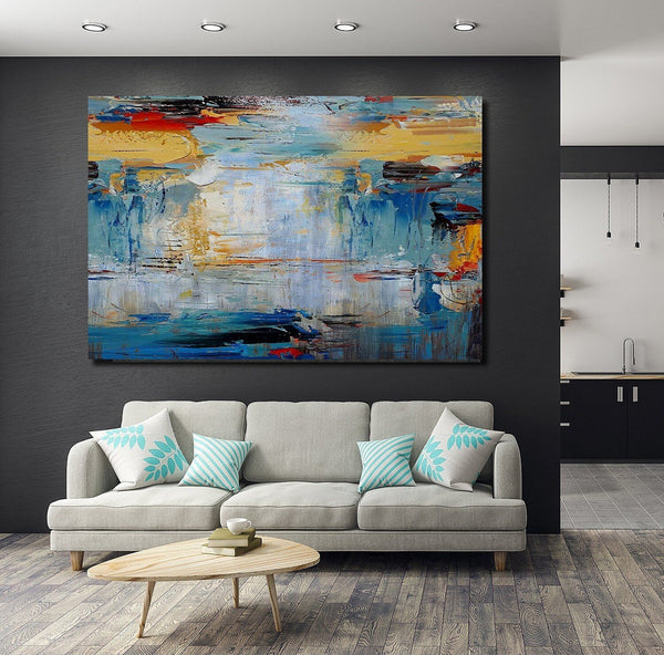 Acrylic Paintings for Living Room, Large Simple Modern Art, Blue Abstract Acrylic Painting, Contemporary Wall Art Paintings-LargePaintingArt.com