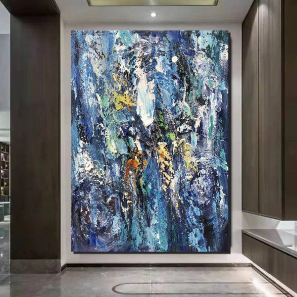 Simple Modern Art Ideas, Blue Abstract Canvas Painting, Contemporary Acrylic Paintings, Modern Paintings for Living Room, Large Wall Art Paintings-LargePaintingArt.com