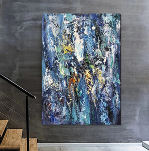 Simple Modern Art Ideas, Blue Abstract Canvas Painting, Contemporary Acrylic Paintings, Modern Paintings for Living Room, Large Wall Art Paintings-LargePaintingArt.com