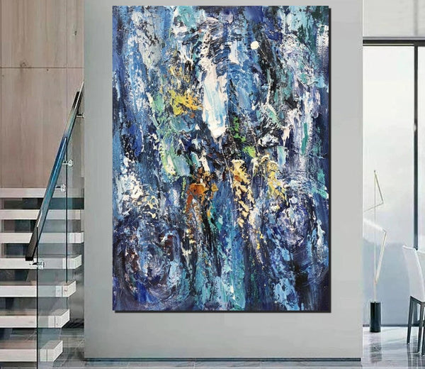 Simple Modern Art Ideas, Blue Abstract Canvas Painting, Contemporary Acrylic Paintings, Modern Paintings for Living Room, Large Wall Art Paintings-LargePaintingArt.com