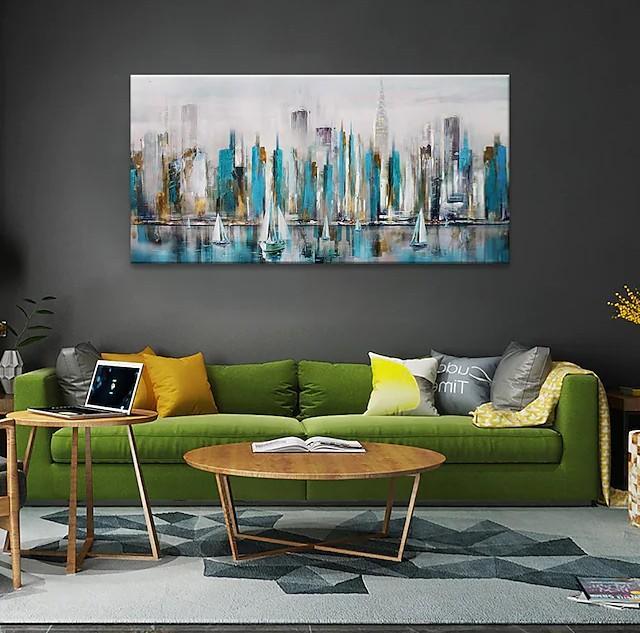 Sail Boat Painting, Cityscape Painting, Abstract Landscape Art, Wall Art Paintings, Simple Modern Paintings for Living Room-LargePaintingArt.com