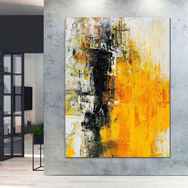 Canvas Painting for Living Room, Simple Modern Art, Yellow Modern Wall Art Painting, Huge Contemporary Abstract Artwork for Bedroom-LargePaintingArt.com