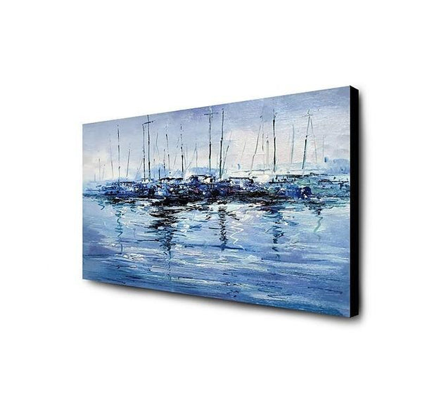 Abstract Landscape Paintings, Boat Paintings, Palette Knife Paintings, Hand Painted Canvas Art-LargePaintingArt.com