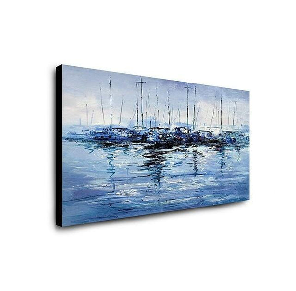 Abstract Landscape Paintings, Boat Paintings, Palette Knife Paintings, Hand Painted Canvas Art-LargePaintingArt.com