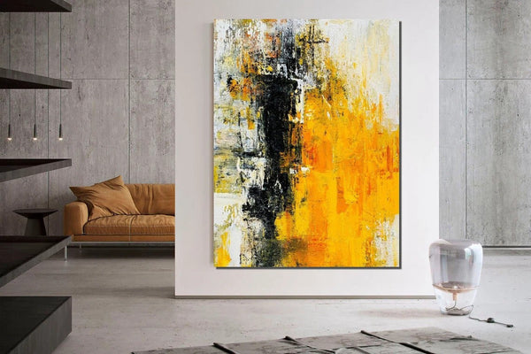 Canvas Painting for Living Room, Simple Modern Art, Yellow Modern Wall Art Painting, Huge Contemporary Abstract Artwork for Bedroom-LargePaintingArt.com