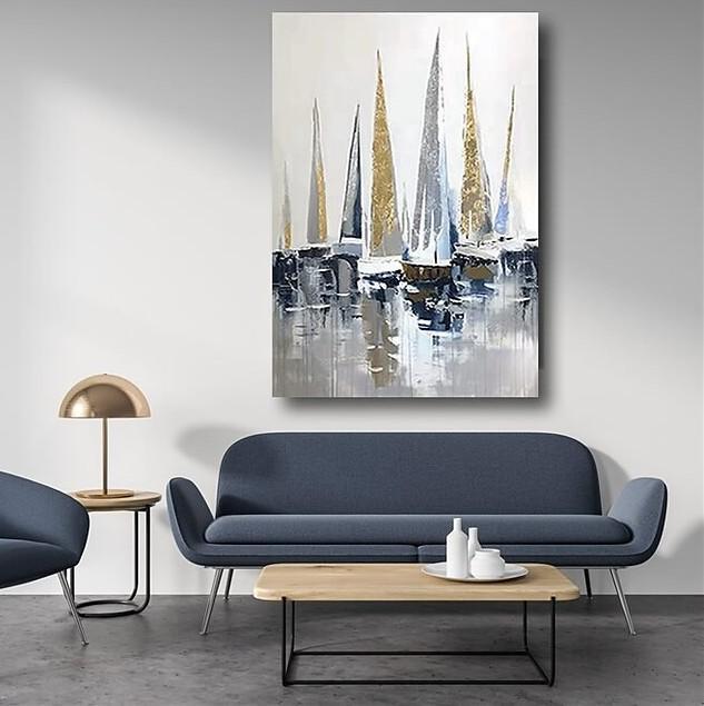 Boat Paintings, Palette Knife Paintings, Simple Modern Art, Large Paintings for Living Room, Hand Painted Canvas Art-LargePaintingArt.com