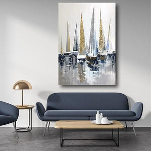 Boat Paintings, Palette Knife Paintings, Simple Modern Art, Large Paintings for Living Room, Hand Painted Canvas Art-LargePaintingArt.com