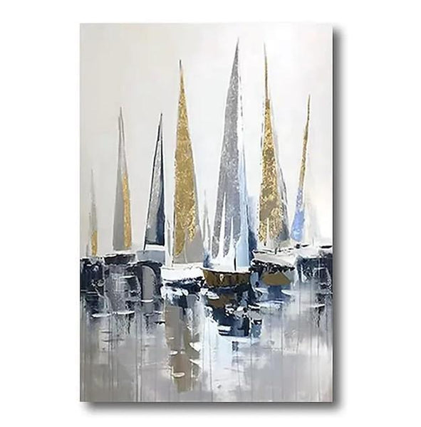 Boat Paintings, Palette Knife Paintings, Simple Modern Art, Large Paintings for Living Room, Hand Painted Canvas Art-LargePaintingArt.com