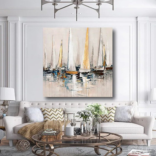 Acrylic Painting on Canvas, Simple Painting Ideas for Dining Room, Sail Boat Paintings, Modern Acrylic Canvas Painting, Oversized Canvas Painting for Sale-LargePaintingArt.com