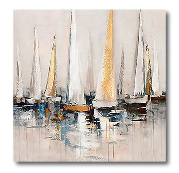 Acrylic Painting on Canvas, Simple Painting Ideas for Dining Room, Sail Boat Paintings, Modern Acrylic Canvas Painting, Oversized Canvas Painting for Sale-LargePaintingArt.com