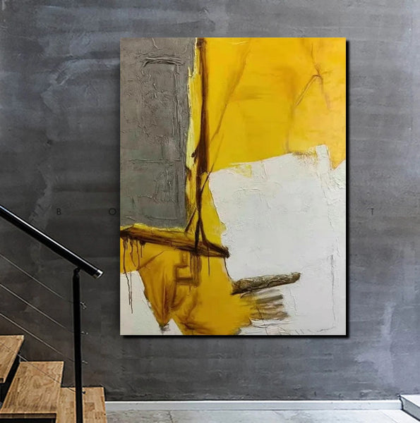 Simple Wall Art Ideas, Yellow Abstract Painting, Living Room Abstract Painting, Acrylic Canvas Paintings, Buy Modern Wall Art Online-LargePaintingArt.com