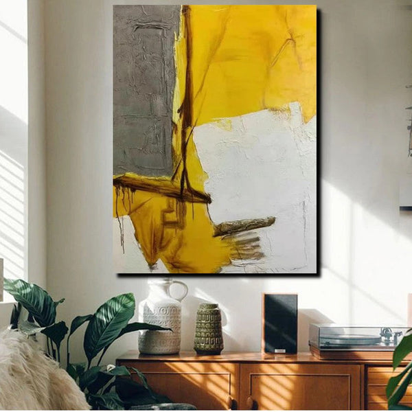 Simple Wall Art Ideas, Yellow Abstract Painting, Living Room Abstract Painting, Acrylic Canvas Paintings, Buy Modern Wall Art Online-LargePaintingArt.com