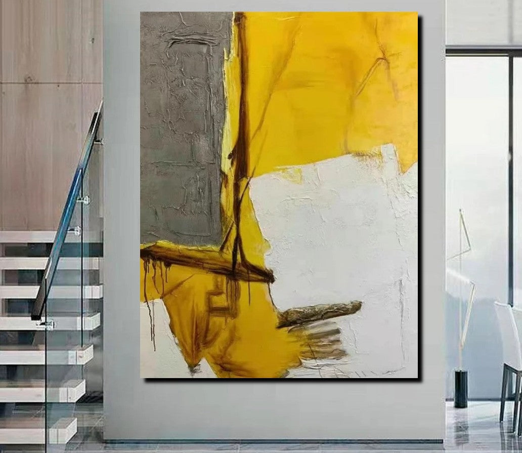 Simple Wall Art Ideas, Yellow Abstract Painting, Living Room Abstract Painting, Acrylic Canvas Paintings, Buy Modern Wall Art Online-LargePaintingArt.com