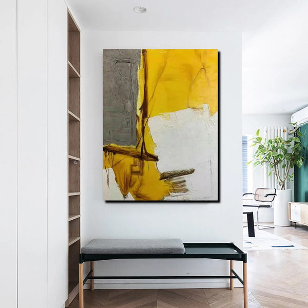 Simple Wall Art Ideas, Yellow Abstract Painting, Living Room Abstract Painting, Acrylic Canvas Paintings, Buy Modern Wall Art Online-LargePaintingArt.com