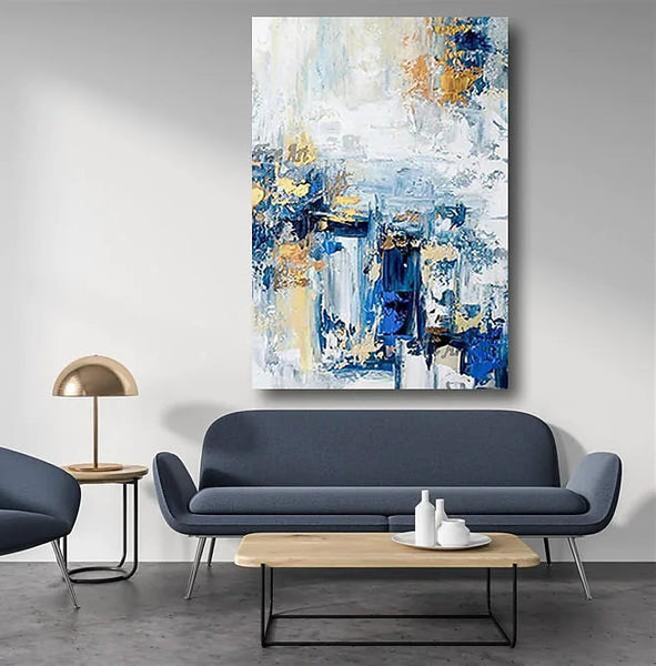 Modern Paintings for Living Room, Modern Abstract Art, Blue Abstract Acrylic Painting, Simple Modern Art-LargePaintingArt.com