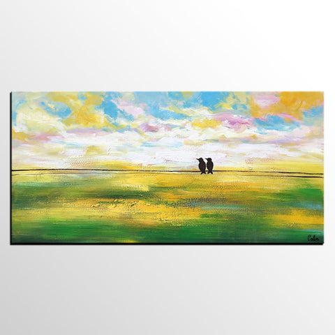 Paintings for Dining Room, Modern Painting, Love Birds Painting, Wedding Gift, Simple Abstract Painting, Abstract Landscape Painting-LargePaintingArt.com