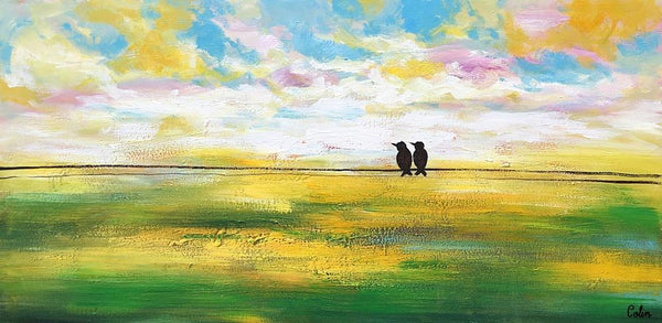 Paintings for Dining Room, Modern Painting, Love Birds Painting, Wedding Gift, Simple Abstract Painting, Abstract Landscape Painting-LargePaintingArt.com