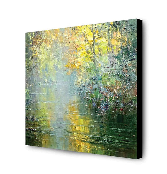 Abstract Landscape Painting, Forest Tree by the River, Landscape Canvas Painting, Simple Modern Wall Art Paintings for Living Room, Large Landscape Paintings-LargePaintingArt.com
