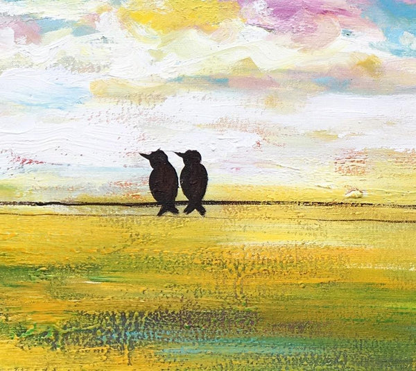 Paintings for Dining Room, Modern Painting, Love Birds Painting, Wedding Gift, Simple Abstract Painting, Abstract Landscape Painting-LargePaintingArt.com