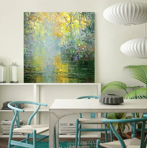Abstract Landscape Painting, Forest Tree by the River, Landscape Canvas Painting, Simple Modern Wall Art Paintings for Living Room, Large Landscape Paintings-LargePaintingArt.com