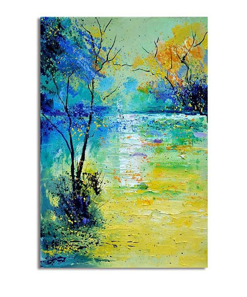 Forest Tree by the Lake Painting, Abstract Landscape Painting, Canvas Painting Landscape, Paintings for Living Room, Simple Modern Acrylic Paintings,-LargePaintingArt.com