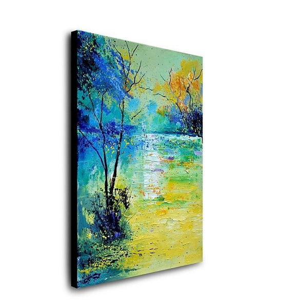 Forest Tree by the Lake Painting, Abstract Landscape Painting, Canvas Painting Landscape, Paintings for Living Room, Simple Modern Acrylic Paintings,-LargePaintingArt.com