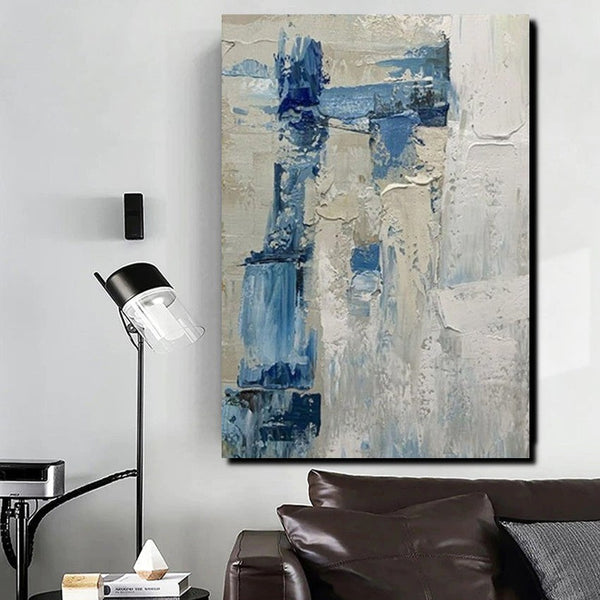 Simple Wall Art Ideas, Heavy Texture Painting, Blue Modern Abstract Painting, Bedroom Abstract Paintings, Large Acrylic Canvas Paintings-LargePaintingArt.com