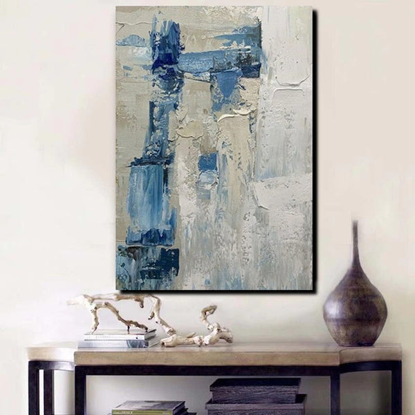 Simple Wall Art Ideas, Heavy Texture Painting, Blue Modern Abstract Painting, Bedroom Abstract Paintings, Large Acrylic Canvas Paintings-LargePaintingArt.com