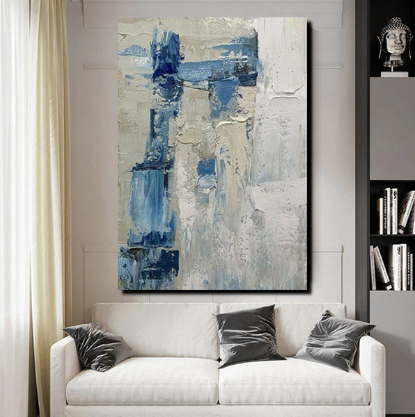 Simple Wall Art Ideas, Heavy Texture Painting, Blue Modern Abstract Painting, Bedroom Abstract Paintings, Large Acrylic Canvas Paintings-LargePaintingArt.com