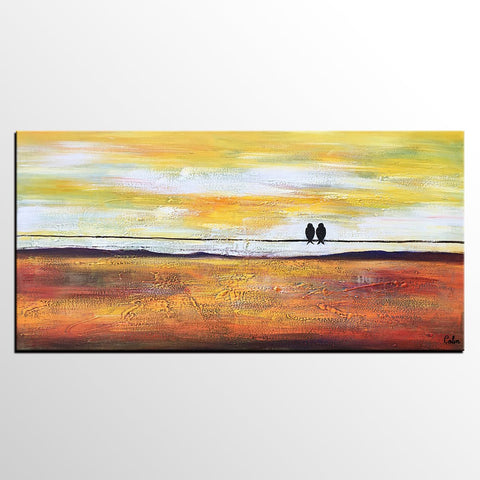 Bird Painting, Love Birds Painting, Abstract Canvas Painting, Buy Art Online, Canvas Painting for Bedroom, Simple Modern Art-LargePaintingArt.com