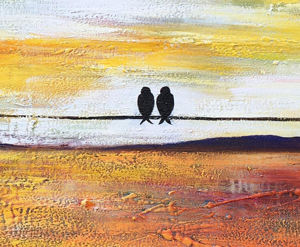 Bird Painting, Love Birds Painting, Abstract Canvas Painting, Buy Art Online, Canvas Painting for Bedroom, Simple Modern Art-LargePaintingArt.com