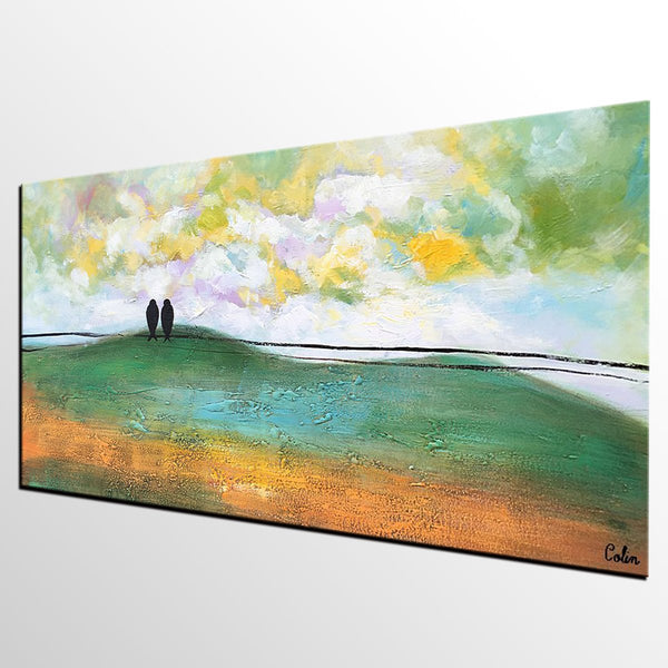 Abstract Canvas Painting, Wall Art Painting, Canvas Painting for Living Room, Wedding Gift, Love Birds Painting, Acrylic Abstract Painting-LargePaintingArt.com