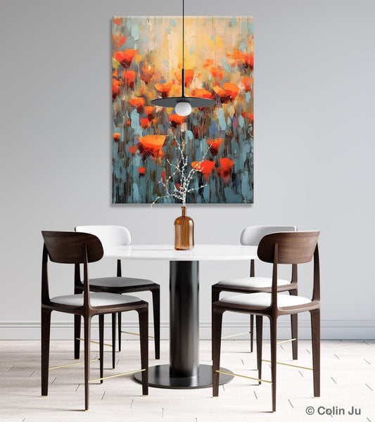 Flower Abstract Painting, Heavy Texture Wall Art, Acrylic Painting on Canvas, Canvas Painting Ideas for Dining Room, Original Abstract Art-LargePaintingArt.com