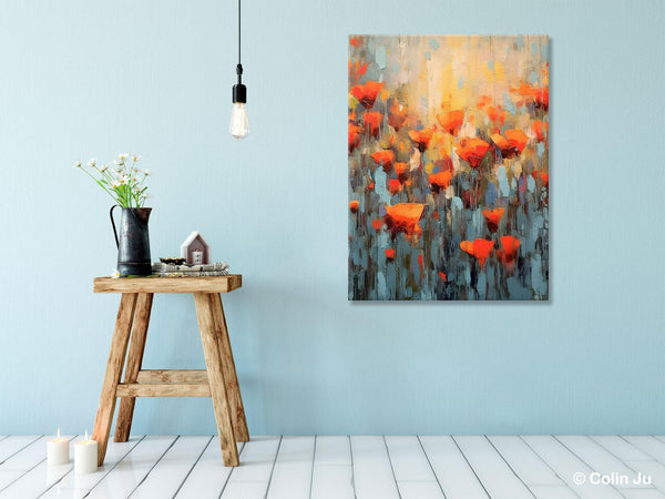 Flower Abstract Painting, Heavy Texture Wall Art, Acrylic Painting on Canvas, Canvas Painting Ideas for Dining Room, Original Abstract Art-LargePaintingArt.com