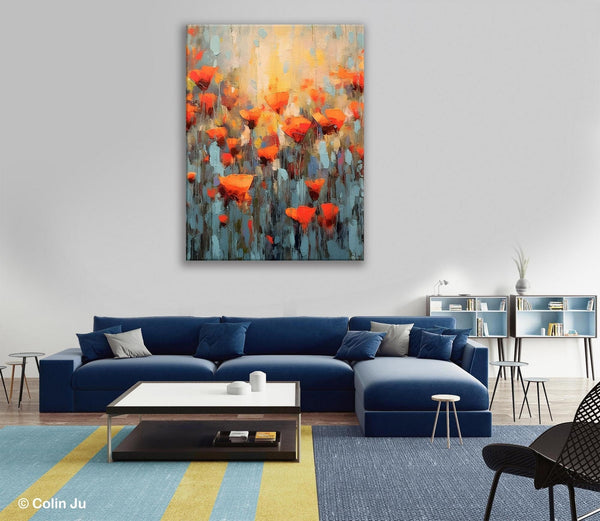 Flower Abstract Painting, Heavy Texture Wall Art, Acrylic Painting on Canvas, Canvas Painting Ideas for Dining Room, Original Abstract Art-LargePaintingArt.com