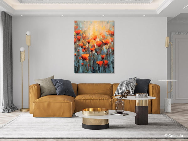 Flower Abstract Painting, Heavy Texture Wall Art, Acrylic Painting on Canvas, Canvas Painting Ideas for Dining Room, Original Abstract Art-LargePaintingArt.com