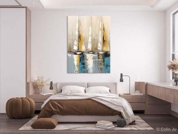 Large Painting Ideas for Living Room, Large Original Canvas Art for Bedroom, Sail Boat Canvas Painting, Modern Abstract Wall Art Paintings-LargePaintingArt.com