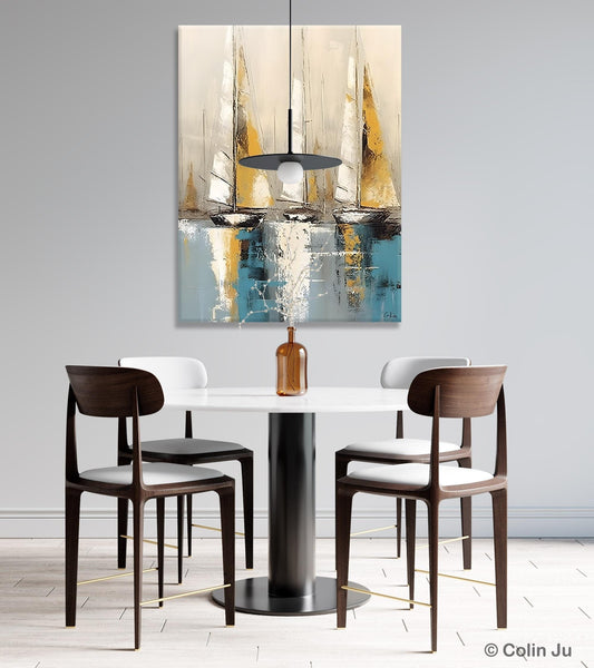 Large Painting Ideas for Living Room, Large Original Canvas Art for Bedroom, Sail Boat Canvas Painting, Modern Abstract Wall Art Paintings-LargePaintingArt.com