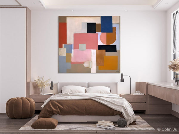 Geometric Abstract Art, Original Abstract Wall Art, Contemporary Acrylic Paintings, Hand Painted Canvas Art, Large Abstract Art for Bedroom-LargePaintingArt.com