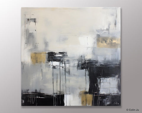 Modern Acrylic Artwork, Contemporary Canvas Artwork, Original Modern Wall Art, Black Canvas Paintings, Large Abstract Painting for Bedroom-LargePaintingArt.com